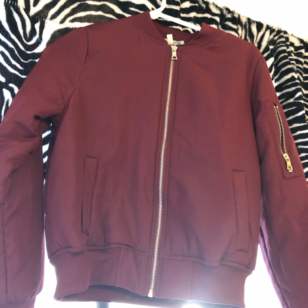 Burgundy bomber jacket